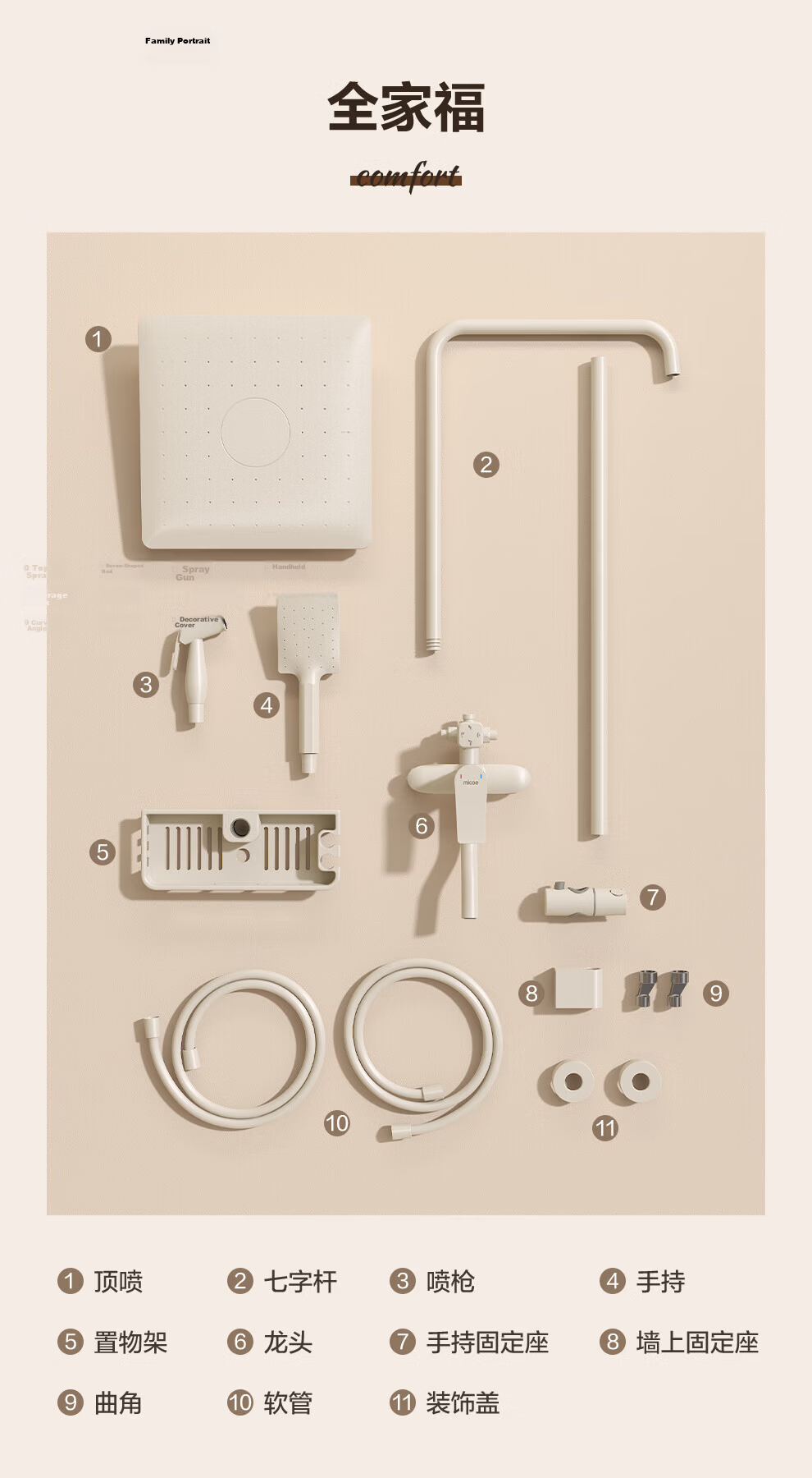 MICOE Shower Head, High-Pressure Shower Head, Fine Copper Rain Shower Device, Cream Wind Four-Function Shower Head A070130 17