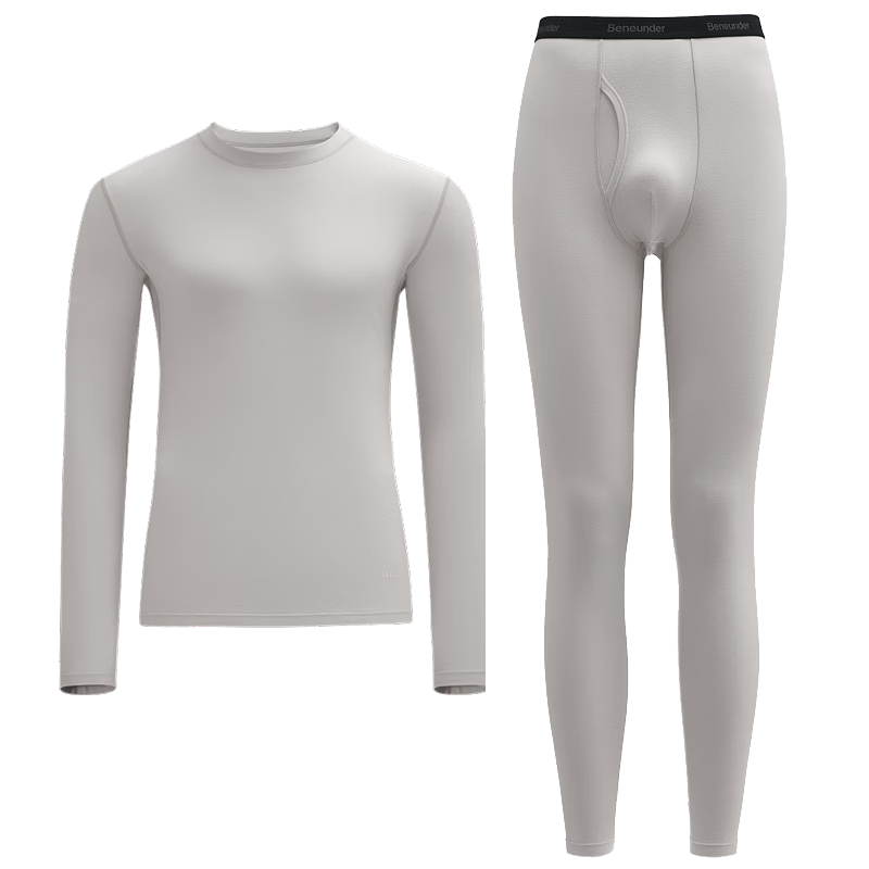 Beneunder Thermal Underwear Set Autumn Shirt and Pants Sweat-Absorbing Quick-Dry Men's Warm Set [Medium Warm] Stone Gray M