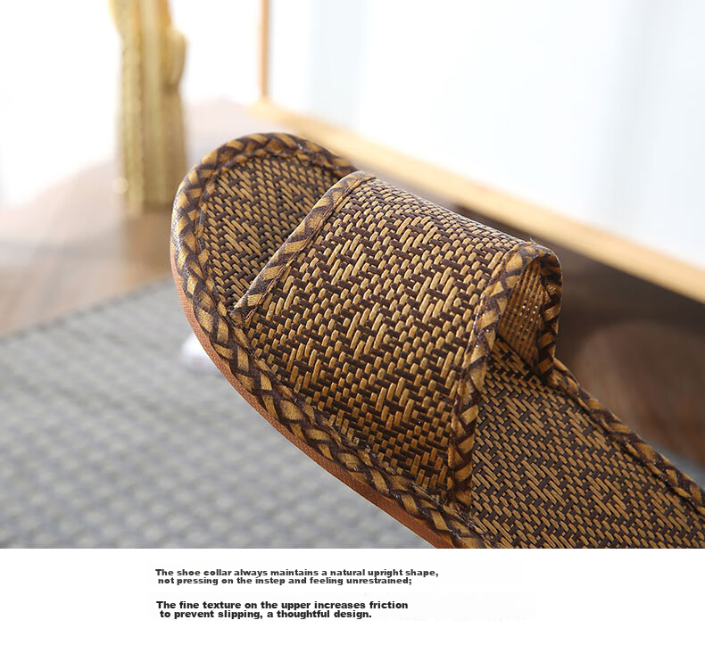 GUOLUOFEI Woven Unisex Summer Slippers Bamboo Floor Soft Sole Non-Slip Men's New Bamboo Sole Size 38-39 6