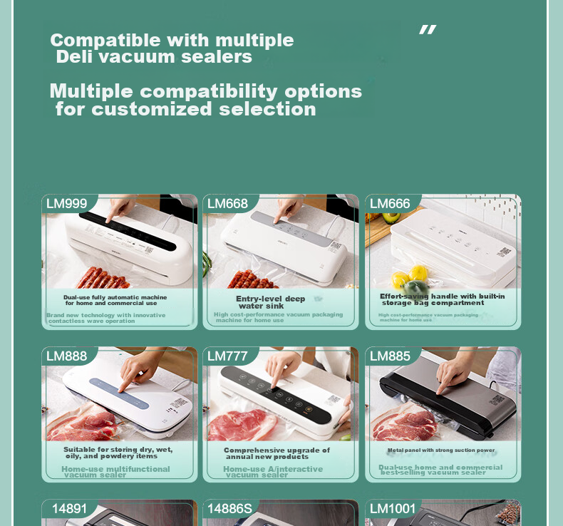 Deli Vacuum Sealer Machine Household Commercial Food Vacuum Packaging Bags Food-Grade Safety Material 15cm*20cm/50pcs 13