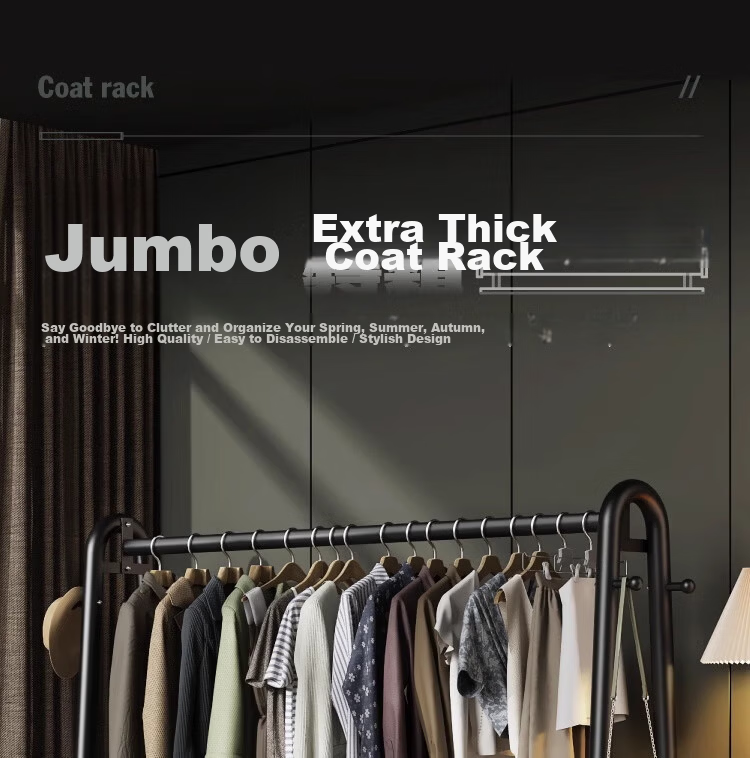 Yixuan Floor Standing Coat Rack Clothes Hanger Movable Bedroom Living Room Drying Storage Rack Black 2