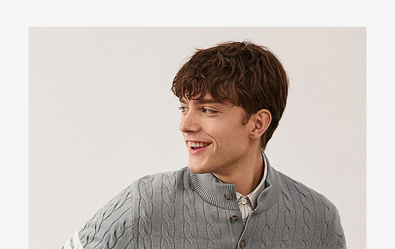 Navikail Italian Small Sailboat Antibacterial Warm Knit Sweater Men's Half-Zip Collar 1344044503 Gray XL/52 11