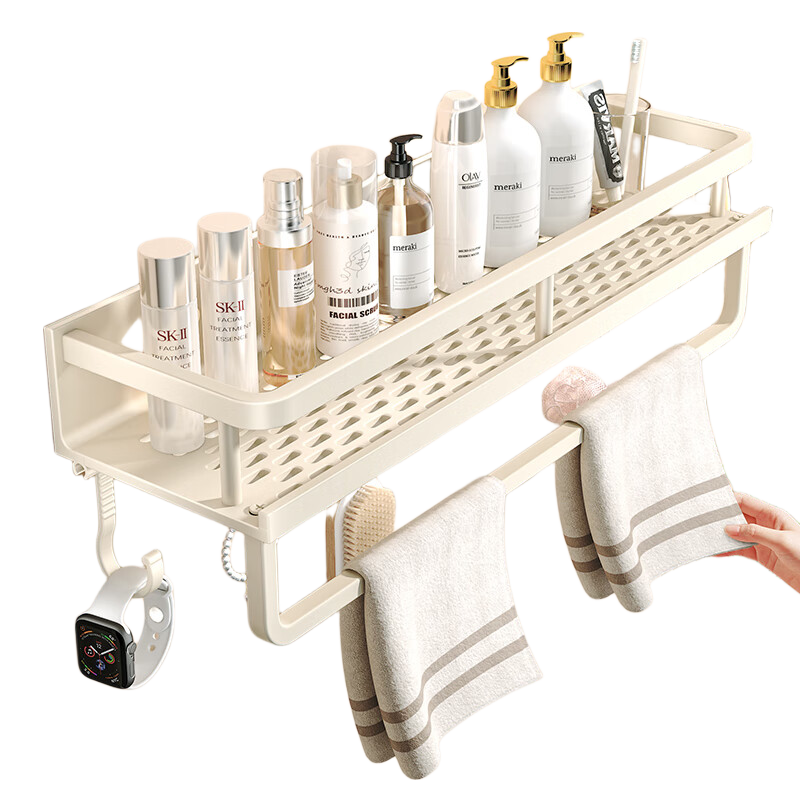 Yweel Space Aluminum No-Drill Storage Rack, Bathroom Wall-Mounted Organizer Shelf, Heavy-Duty Load-Bearing