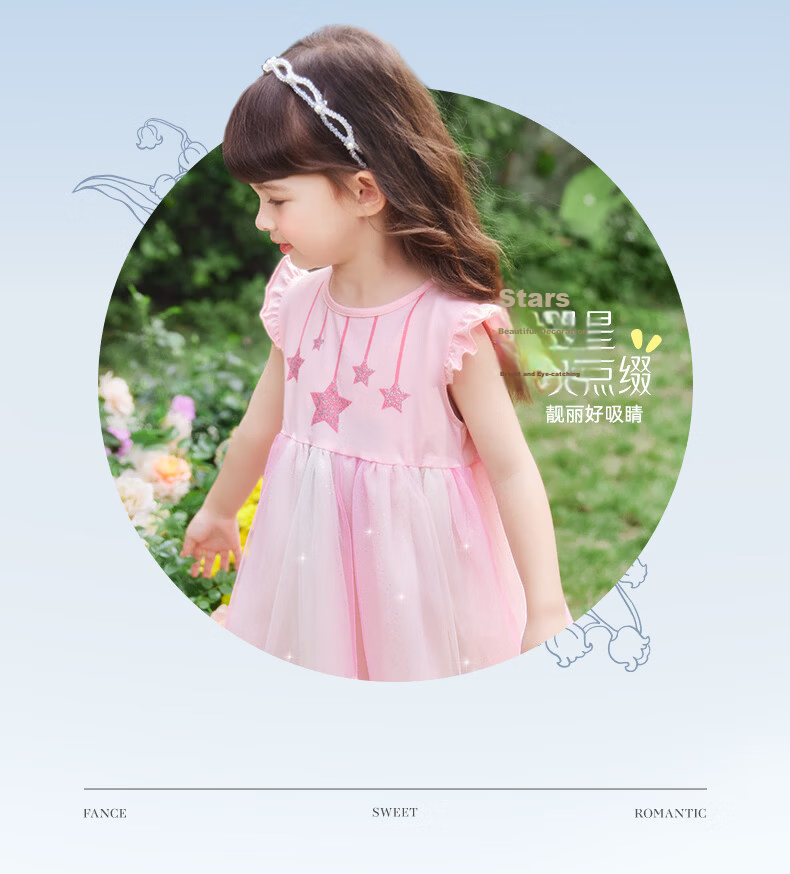 JELLYBABY Flutter Sleeve Fairy Dress Summer Girls Baby Patchwork Mesh Breathable Lightweight Skirt 16