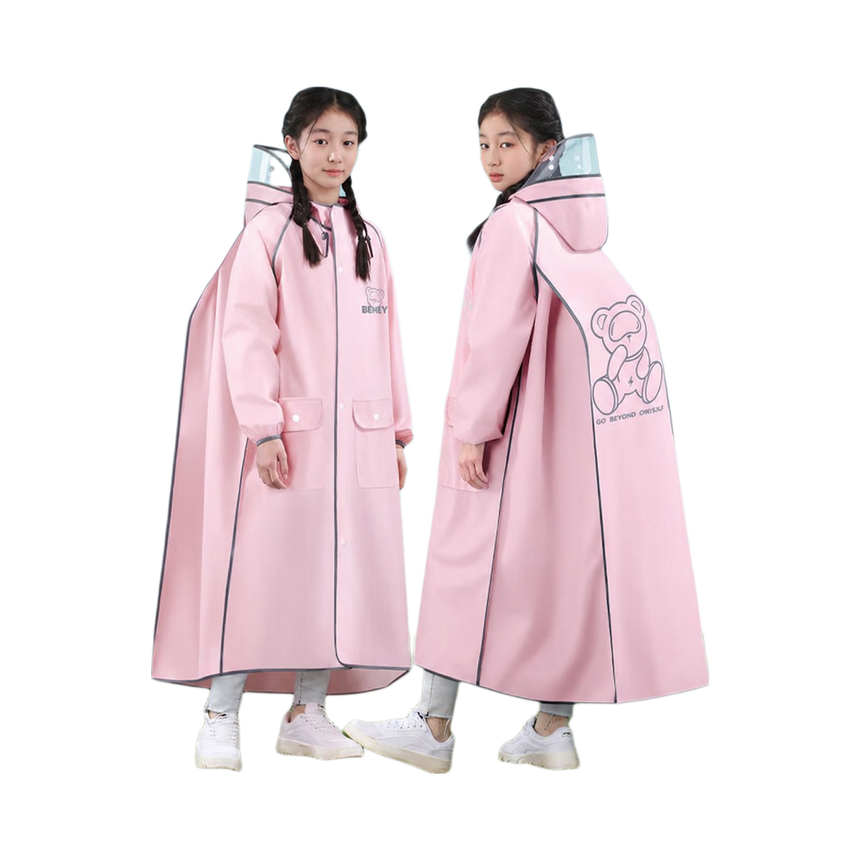 Beimei Children's Raincoat Long Full-Body Waterproof Raincoat for Boys and Girls Junior High and Elementary School Students Bicycle School Rain Poncho for Older Kids