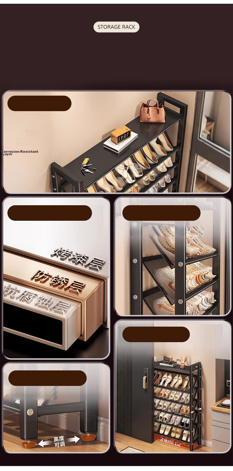Annafu Multi-Layer Home Shoe Rack 19cm Slanted Small Simple Shoe Cabinet ZW300 Black Five-Tier 90cm 3