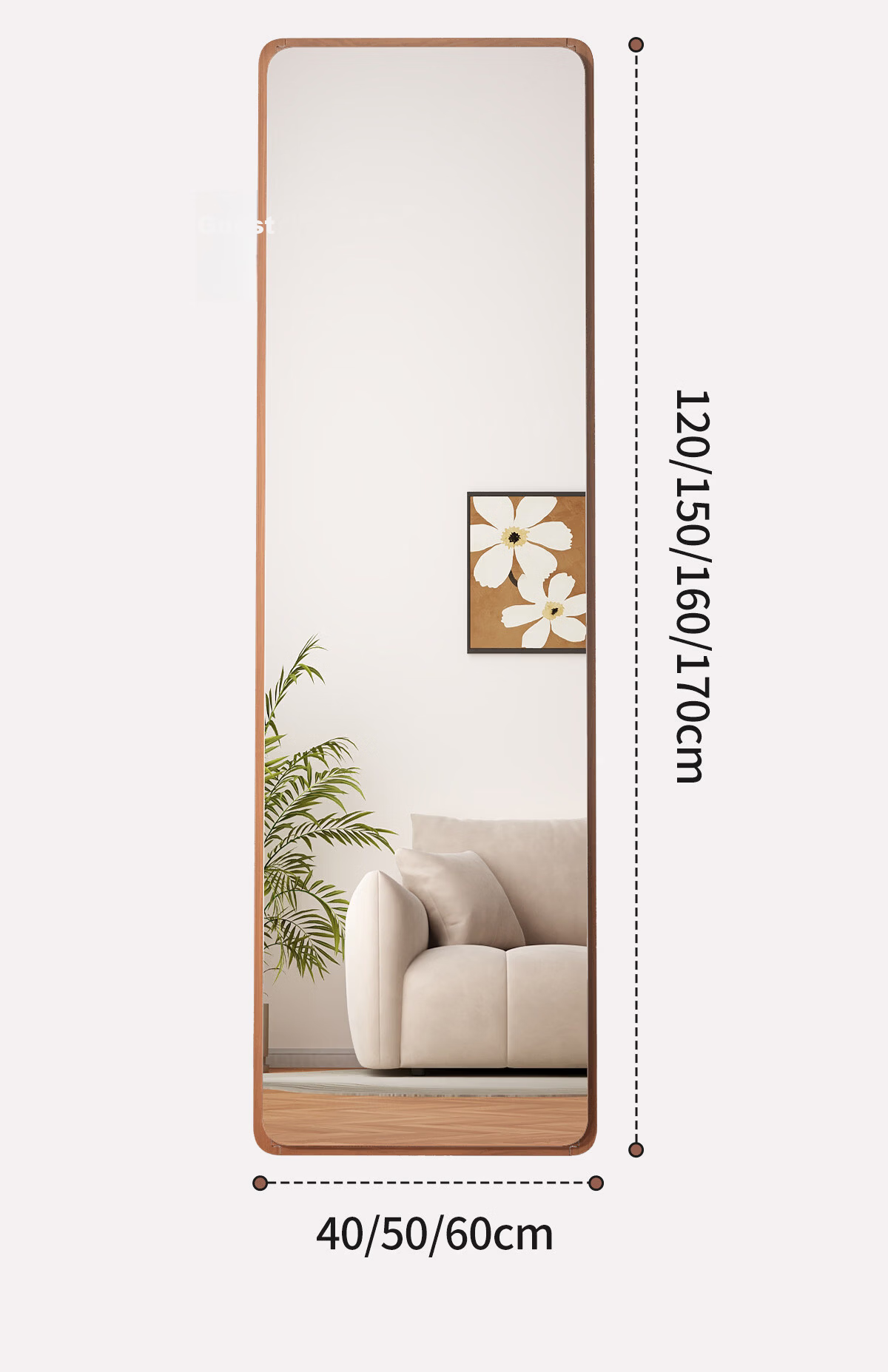 Yousheng Full-Length Mirror Solid Wood Floor Mirror Home Bedroom Dressing Mirror Wall-Mounted Walnut 160x40cm 11