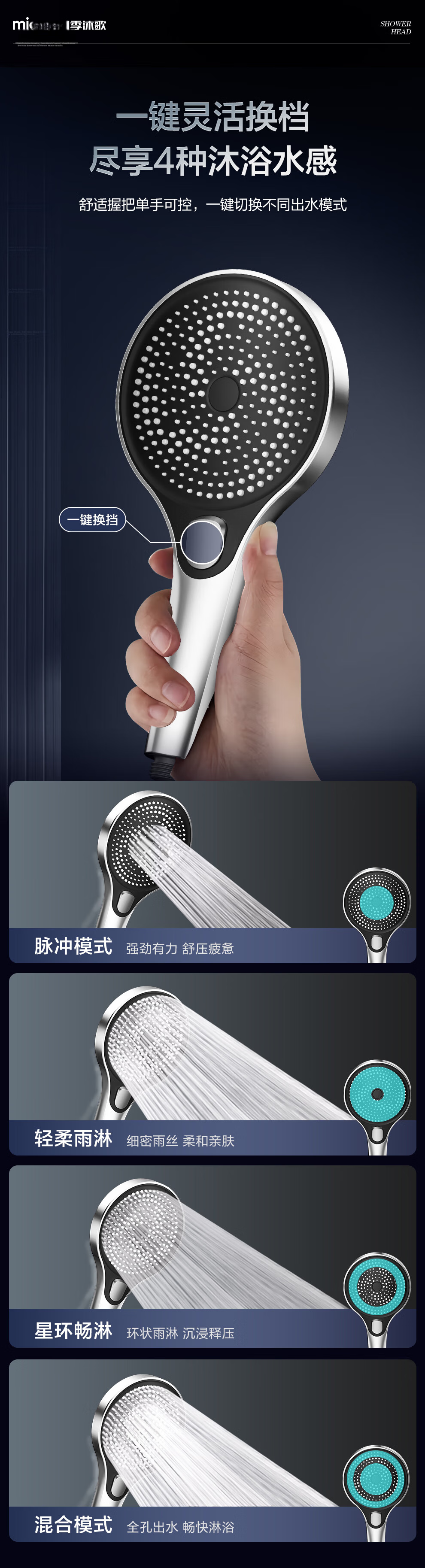 MICOE Boosted Shower Head Bathroom Multifunctional Large Panel Velvet Rainfall Handheld Shower Head HS82Y 7
