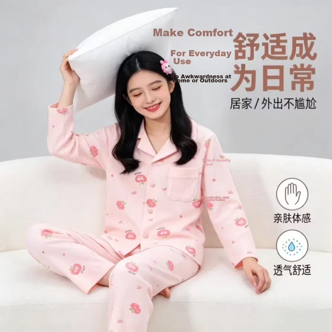 Cotton Girl's Pajamas Spring Summer 100% Cotton Homewear Set for Older Children and Teens Lightweight Breathable Mesh Air-Conditioned Clothing