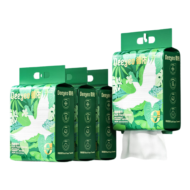 Deyou Facial Cleansing Wipes, 160 Sheets*4 Packs, Wall-Mounted, Extra Large And Thick, Disposable, Wet And Dry Use, Soft Cotton Face Towels