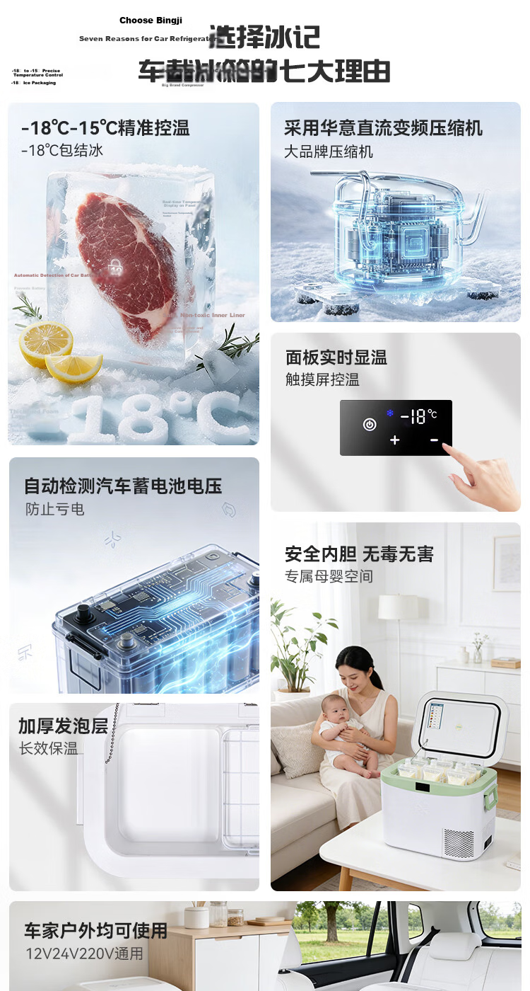 Bingji Car Refrigerator with Compressor Cooling, 22L Capacity, for Car And Home Use, Suitable for Sedans, 12V for Cars, 24V for Trucks, 220V for Home Use, Freezing And Refrigeration Functio 6