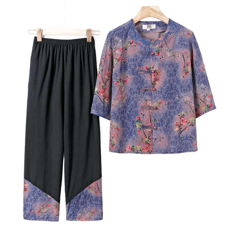 Fengxiao Middle-Aged Women's Summer Set 50-60 Years Elegant Mom Outfit 2026 New Noble Lady Short Sleeve National Style