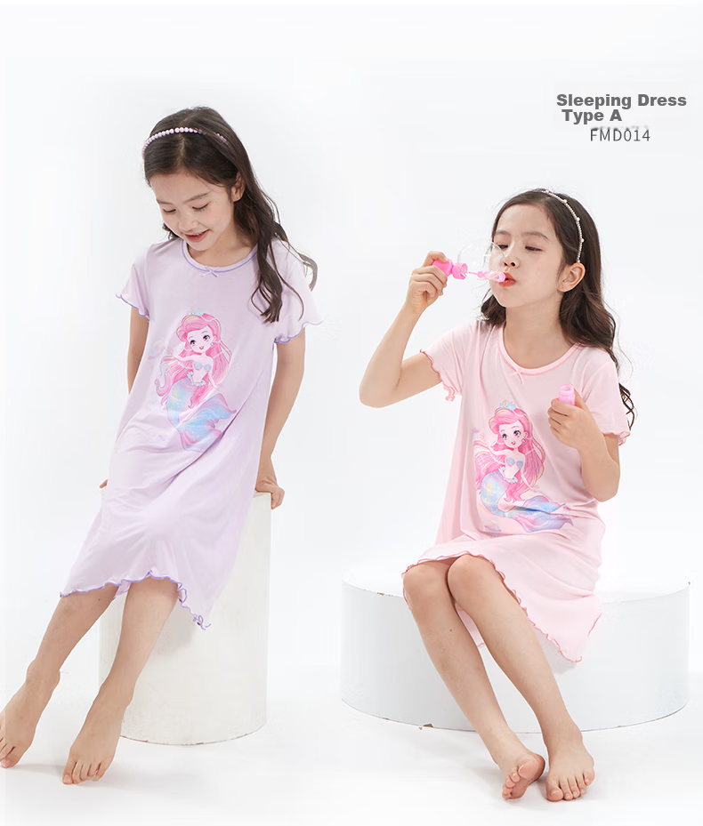 Duomiaowu Girls' Nightgown, Spring And Summer Children's Modal Sleepwear, Short-Sleeve Dress for Girls, Baby Home Wear MD014 Pink 150 4