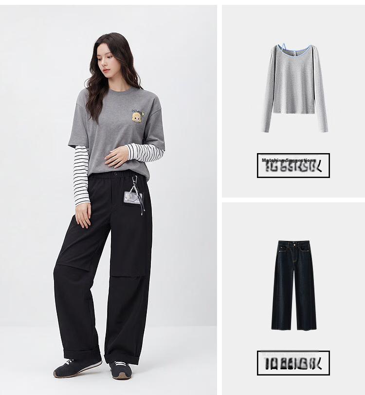 Semir Mall Same Style | Ahaa Women's Short-Sleeve T-Shirt, Summer 2026, Extra Loose Fit, Hand-Drawn Print, Pure Cotton Top, 101526100002 16