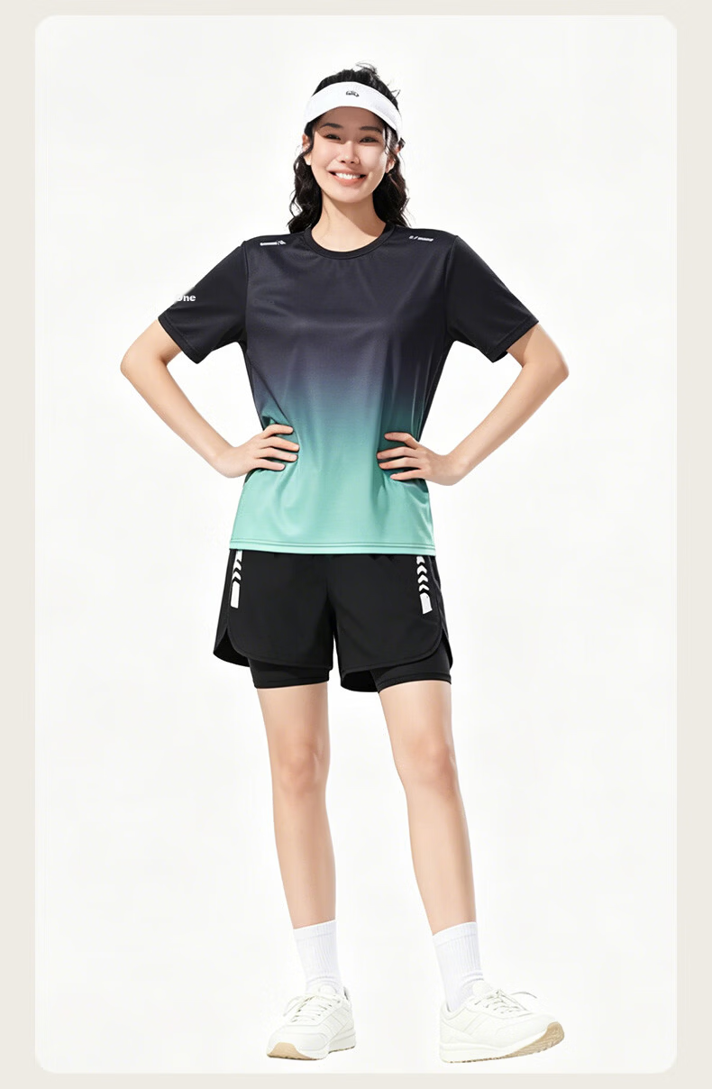 VICTORIATOURIST Women's Summer Running Sports Set Quick-Dry Ice Silk Short Sleeve T-Shirt and Shorts Fitness Badminton Training Apparel 15