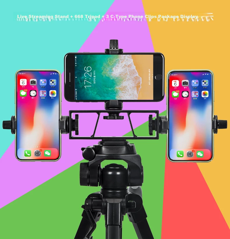 YUNTENG Multi-Position Live Streaming Stand Universal Multi-Functional Tripod Mount Clip for Vertical Phone Shooting with Fill Light and Floor Selfie Holder 3