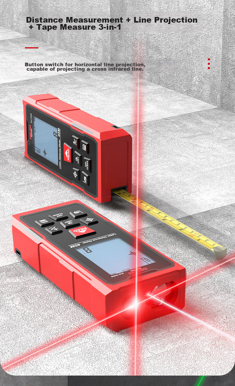DELIXI ELECTRIC Laser Distance Meter with Crosshair, Tape Measure, Multifunctional Electronic Ruler, Lithium Battery, Red Light, 100m 5