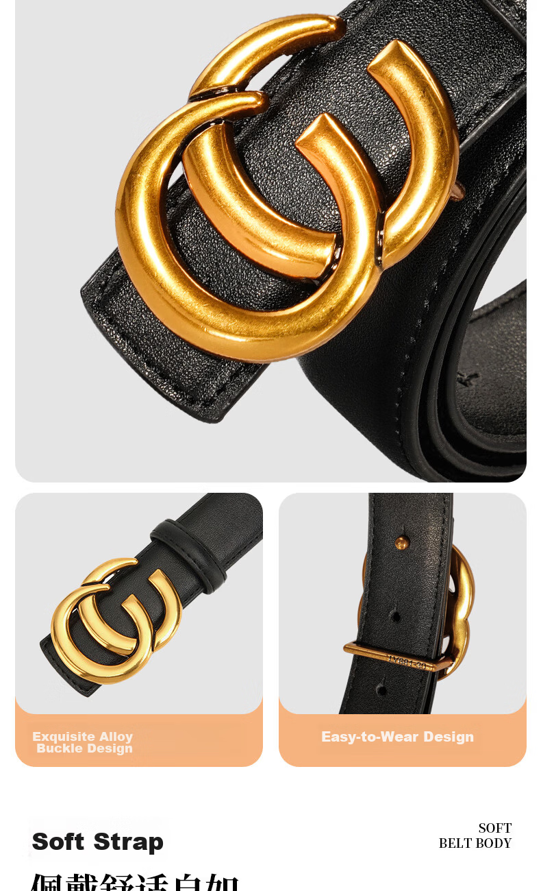 CARTELO Women's Genuine Leather Belt Jeans Belt Versatile Smooth Buckle Plate Buckle Pin Buckle Belt Birthday Gift for Girlfriend 5