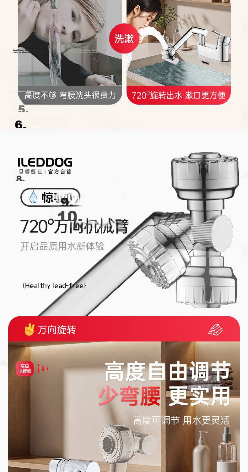 ILeddog [Germany] Double-Hole Basin Faucet, Washbasin Bathroom Hot And Cold Swivel Tap MPLT-SK 2