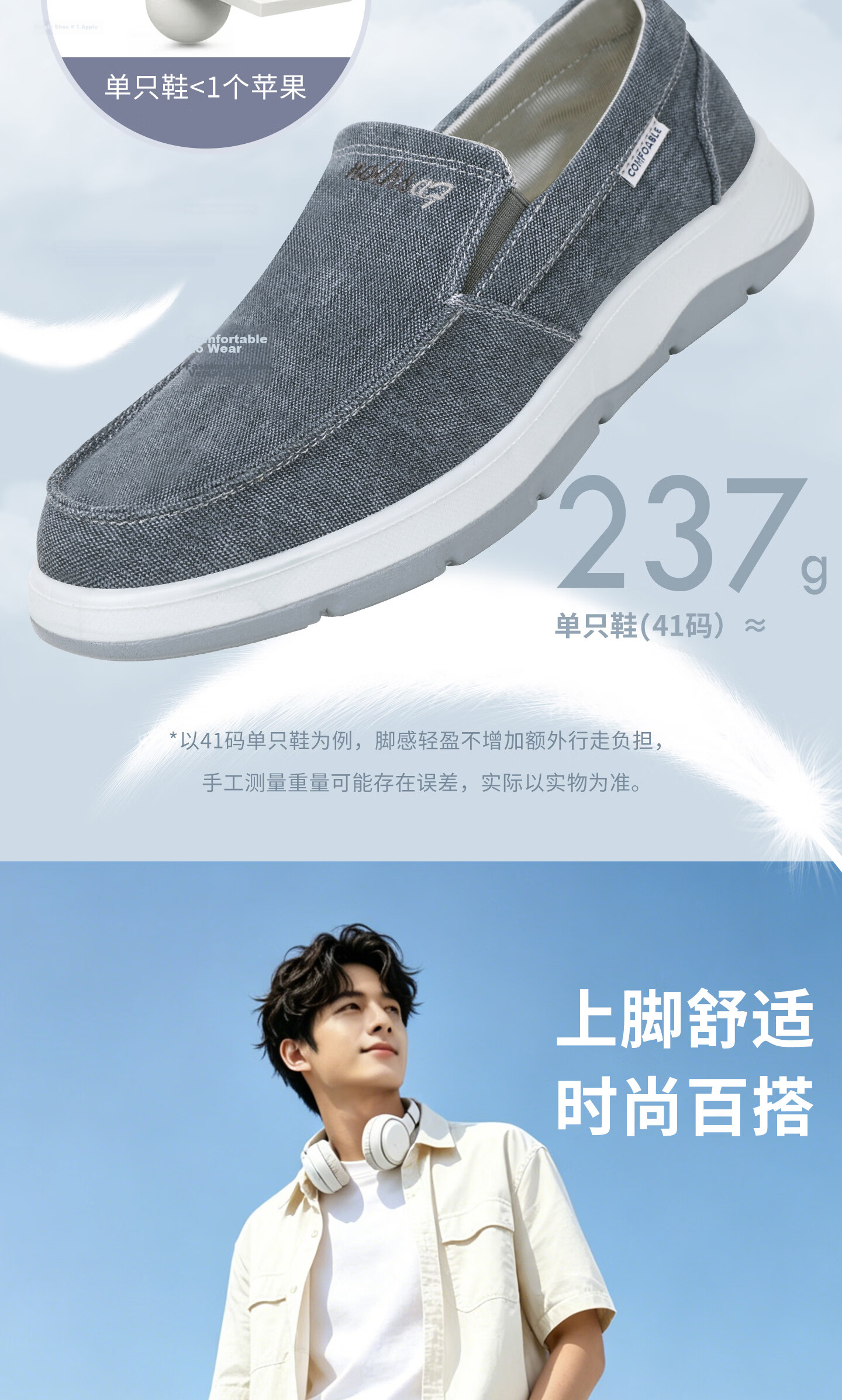 Bushe Yuan Old Beijing Cloth Shoes Men Youth Breathable Casual Slip-On Canvas Shoes Dad Shoes 411-1728 Blue Size 46 5