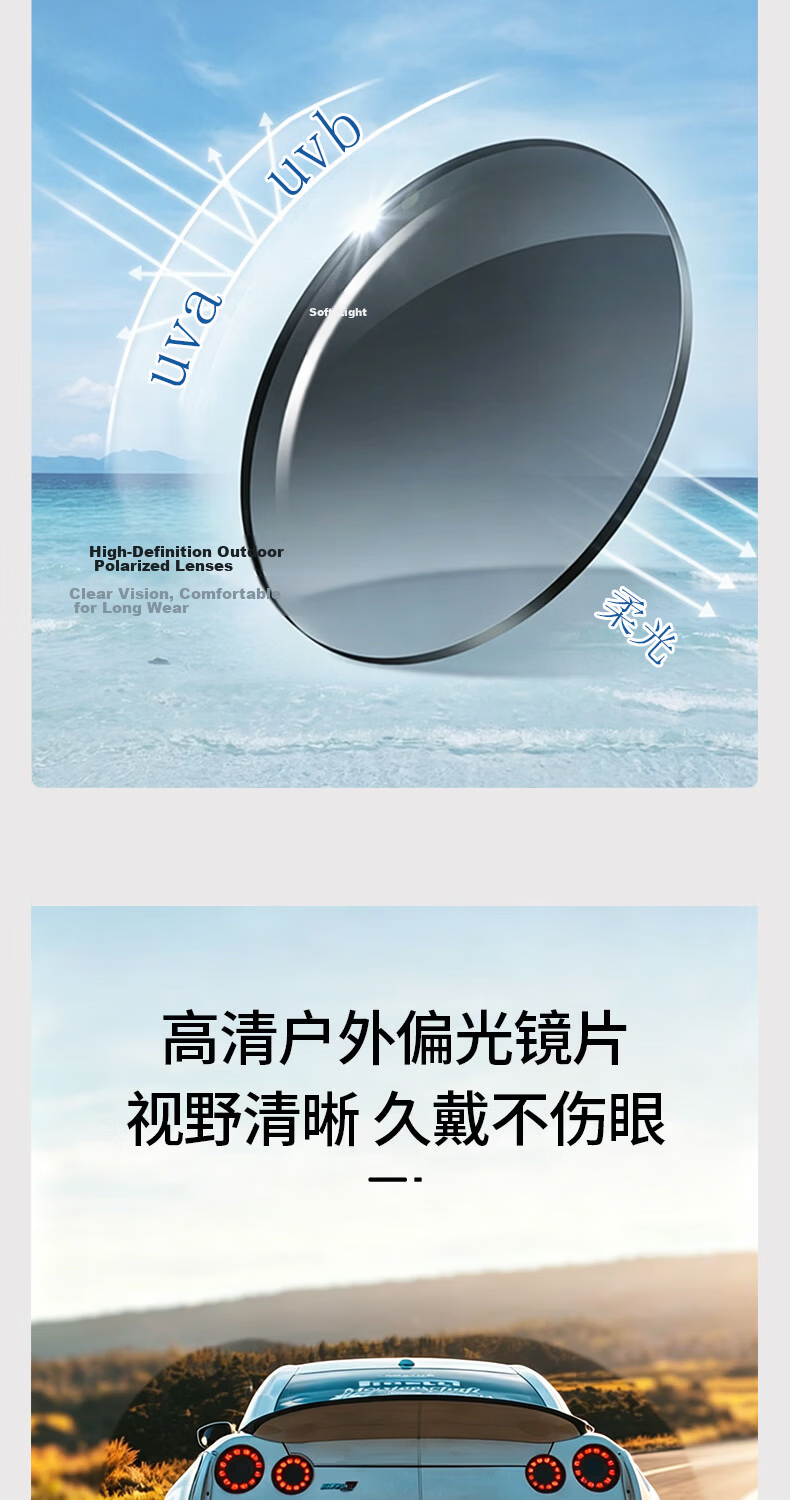 JEEP SPIRIT Polarized Sunglasses Unisex Prescription Large Round Frame UV Protection Driving Day and Night Anti-Glare Clip-On Lenses 3