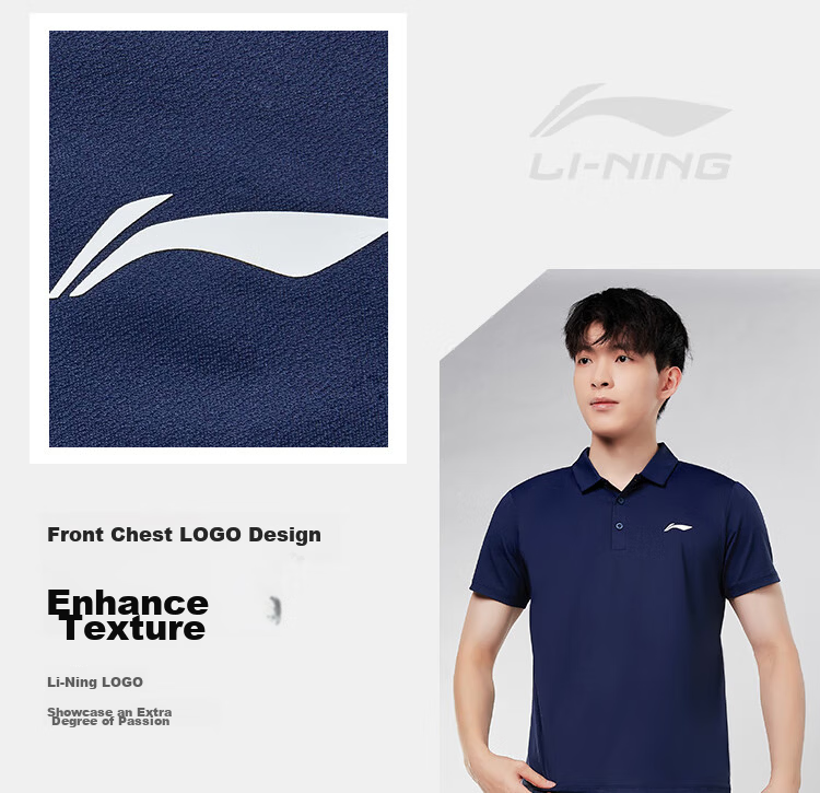 LI-NING Men's Short Sleeve Polo Shirt Breathable Moisture-Wicking Sports Casual Fashion Tee 10