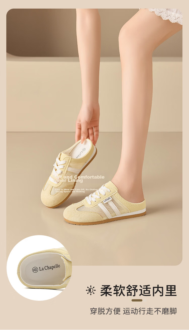 La Chapelle Women's Mesh Breathable Toe-Covered Half-Slip Casual Sneakers 939 Yellow Size 40 9