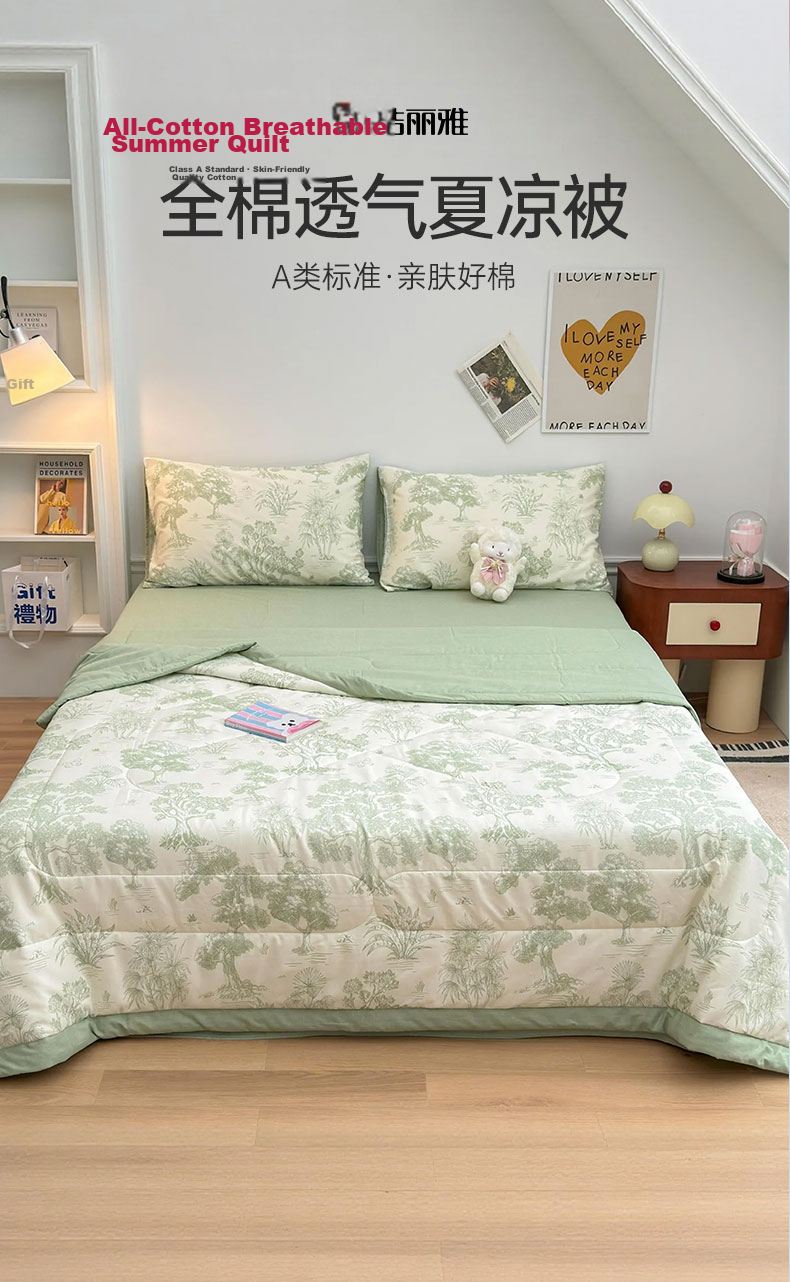 Grace 100% Cotton Summer Quilt 7A Antibacterial Air Conditioning Blanket 180x220cm Mint Blue 2