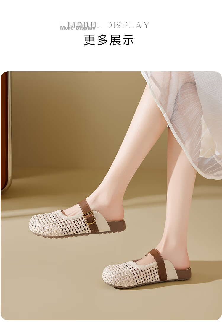 Zhuoshini Women's Vintage Slip-On Closed-Toe Sandals 2026 Summer New Breathable Mesh Birkenstock Style Half Slippers Off-White Size 38 9