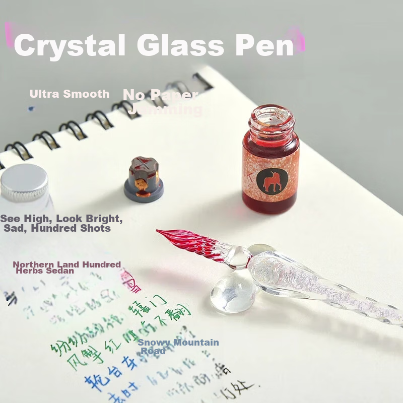 GOTOVAN Crystal Glass Dip Pen Set High-Value Fairy Style Vintage Fountain Pen Dip Pen Back-to-School Teacher's Day Birthday Gift Colorful Gradient Glass Pen