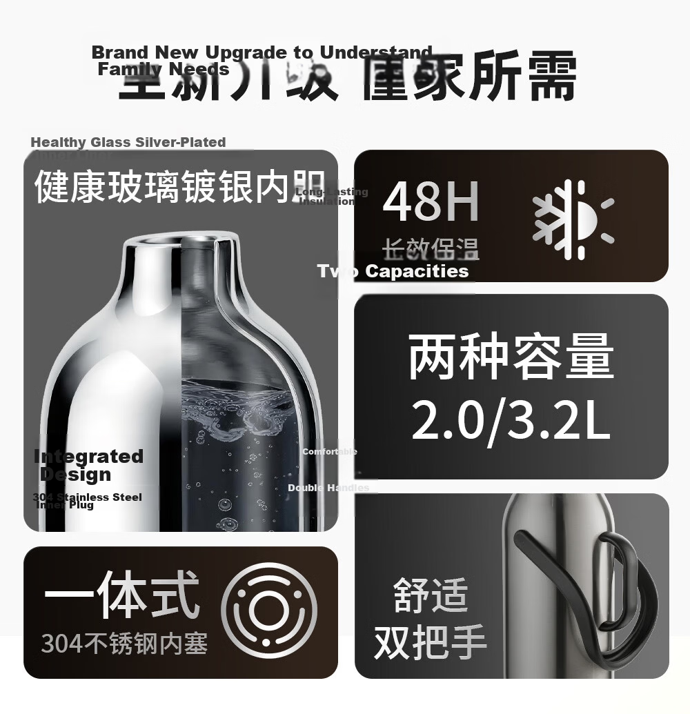 FGA Fuguang Insulated Thermos Stainless Steel Large Capacity Home Office Glass Liner Hot Water Bottle Student Flask 3