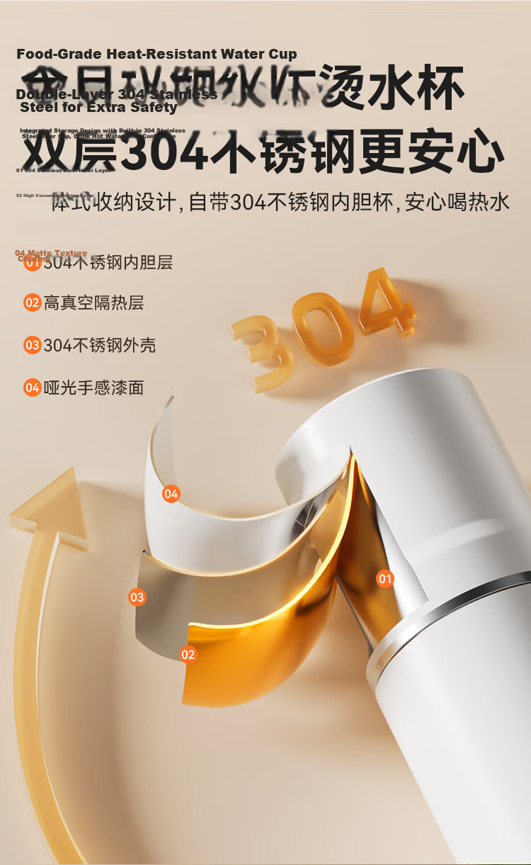 JD Jingzao Portable Instant Heating Water Dispenser 3-Second Quick Heat 1° Stepless Temperature Adjustment Mini Electric Kettle Travel Hermes Orange Travel Cup 9