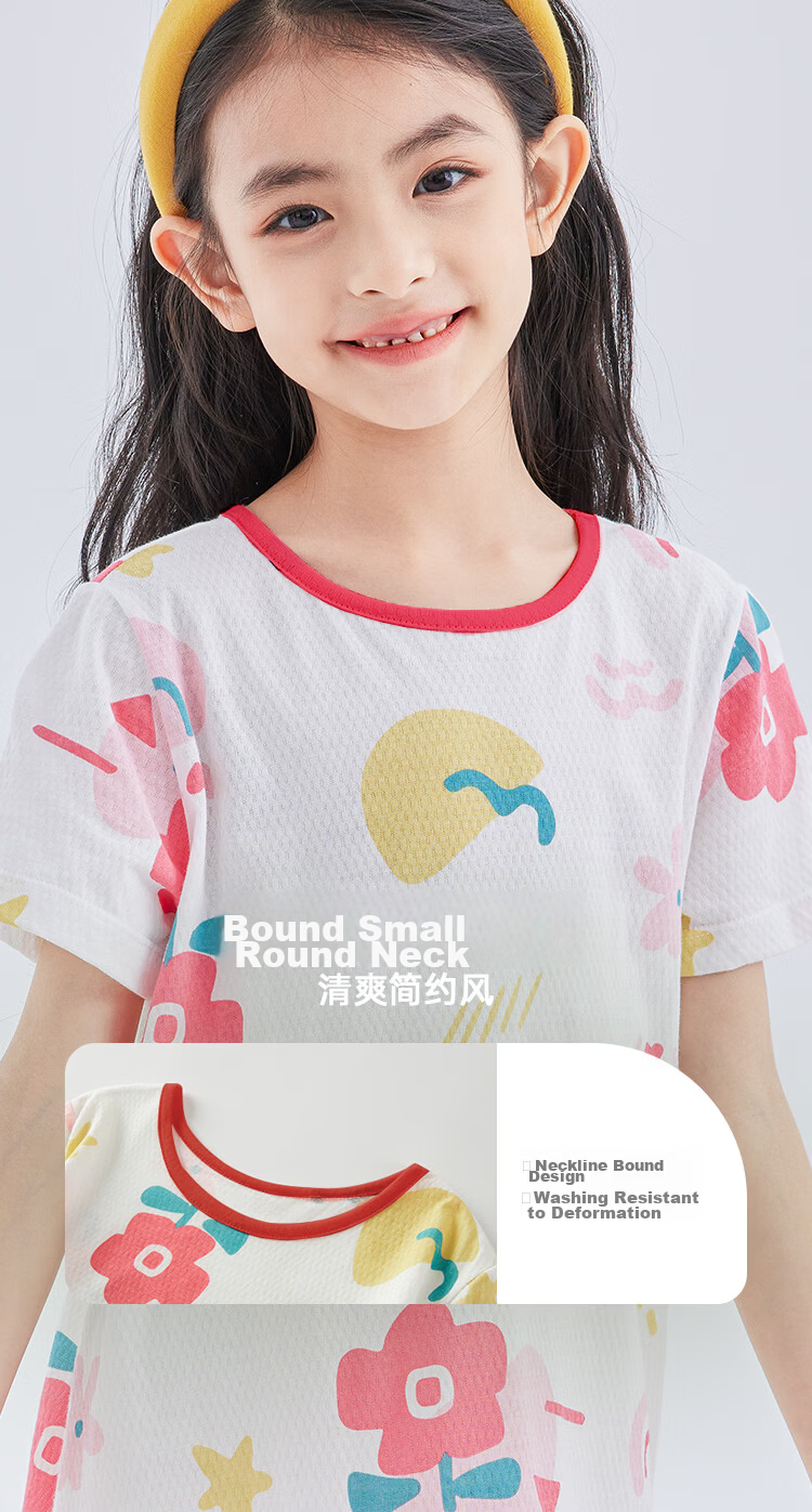 Hodo 【7A Antibacterial Pure Cotton】Girls Lightweight Breathable Mesh Nightdress Toddler Summer Cotton Short Sleeve Home Dress 5