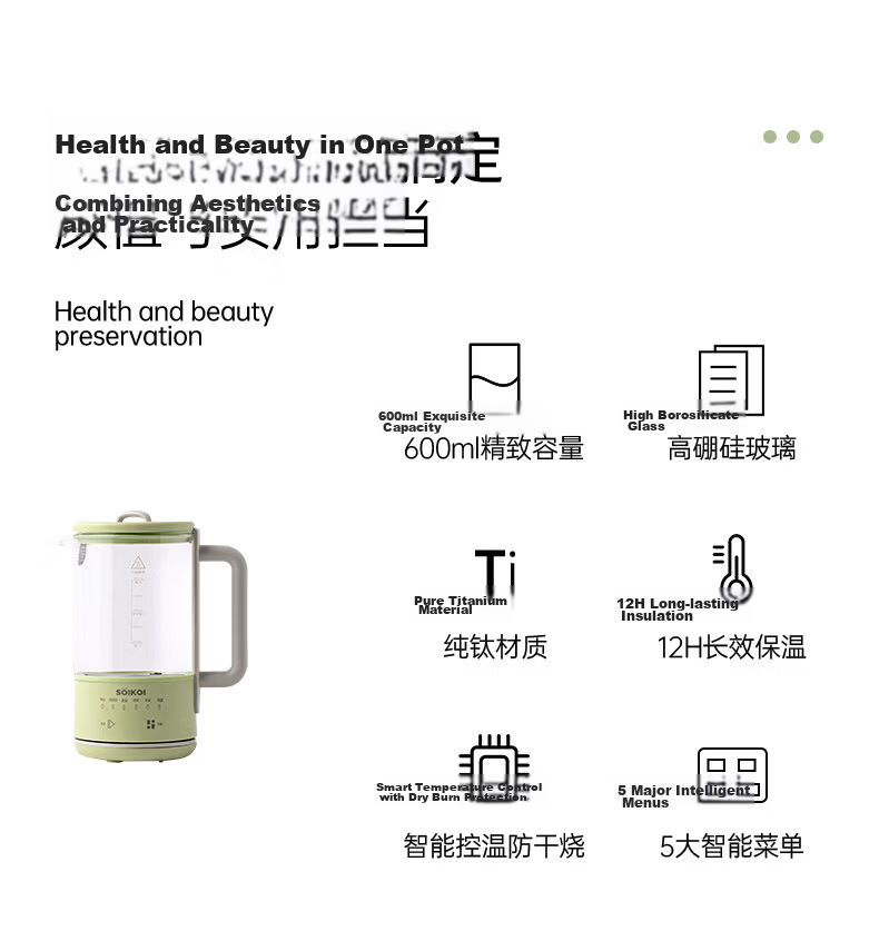 Sizaki Health Kettle Electric Water Kettle 0.6L Temperature Control Insulated Kettle Milk Warmer Smart Dry-Boil Protection Pure Titanium Tea Strainer L-YSB600C 2