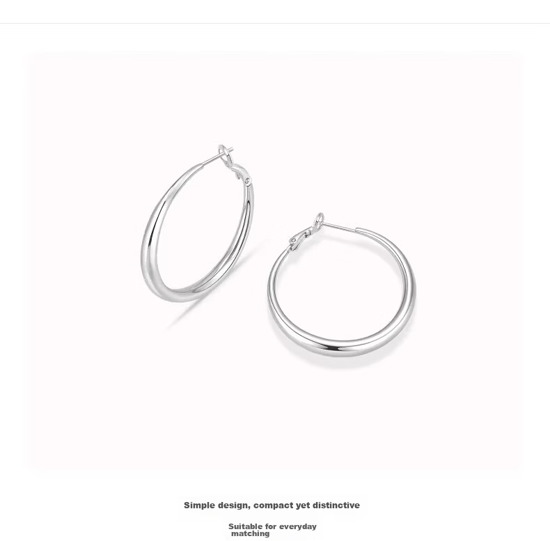 Aji Bean Earrings Fashion French Hoop Studs Commuter Versatile Plain Circle Ear Accessories Birthday Gift for Girlfriend Gold 3