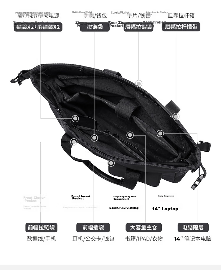 GOLF Men's Briefcase Handbag 13.3/14 Inch Laptop Bag Business Casual Commuter Travel Office Bag 16
