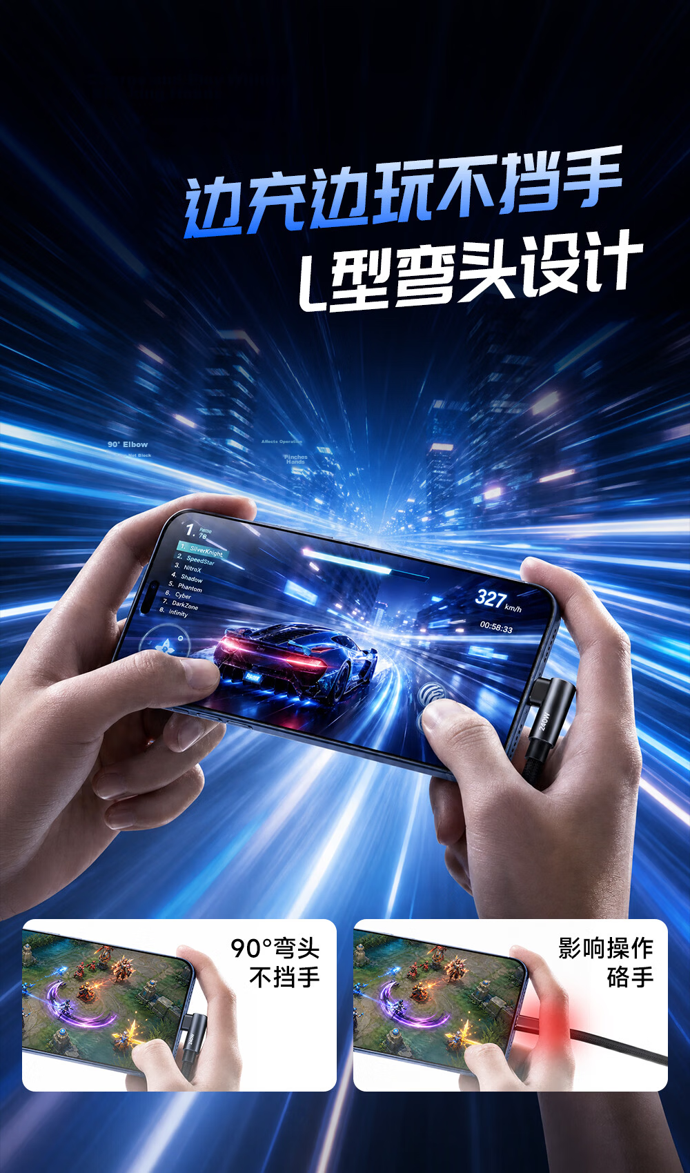 Beimo [Mobile Gaming Elbow] Type-C PD65W Fast Charging Cable CTOC Compatible with iPhone 17 Pro Max/16 Huawei Xiaomi Vivo Phones iPad Tablet 1.5m 4