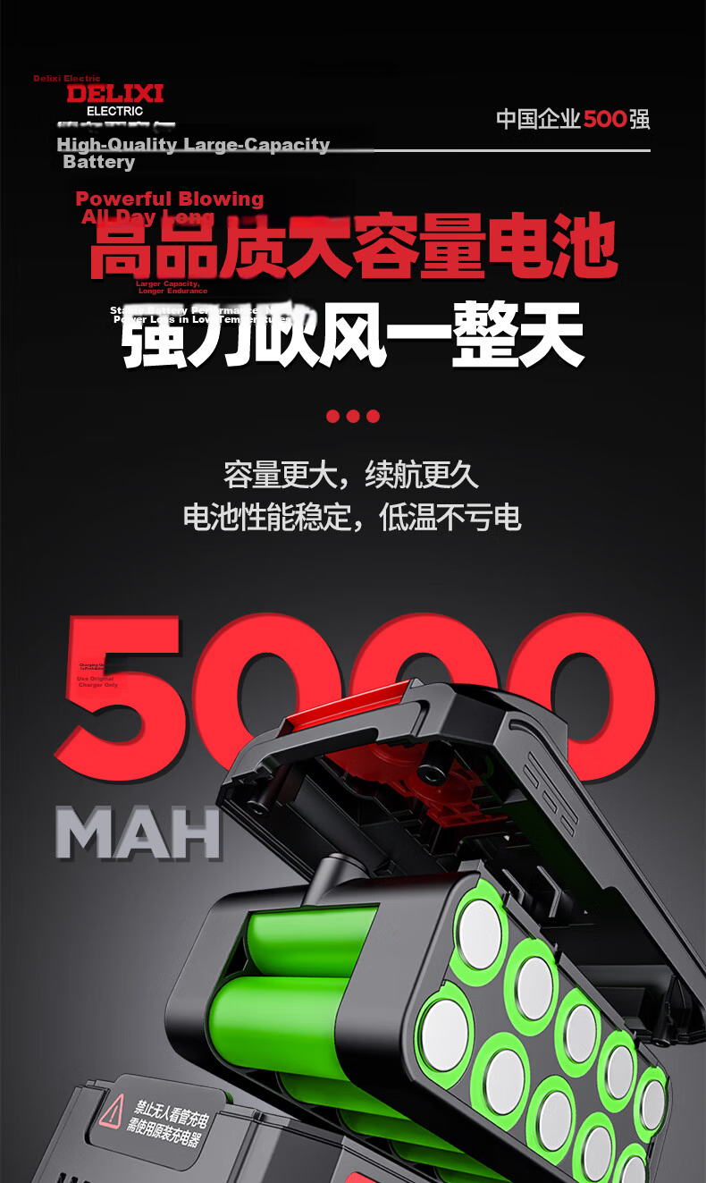 DELIXI ELECTRIC Cordless Blower High-Power Industrial Wireless Dust Blower Lithium Battery Storm Gun 6.0Ah 16