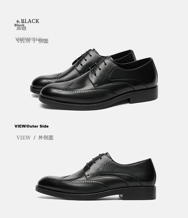 Goldlion Men's Shoes, Urban Formal Wear, Distinctive Carved Leather Shoes, Durable Comfortable Brogue Shoes, 59621018401A, Black, Size 40 23