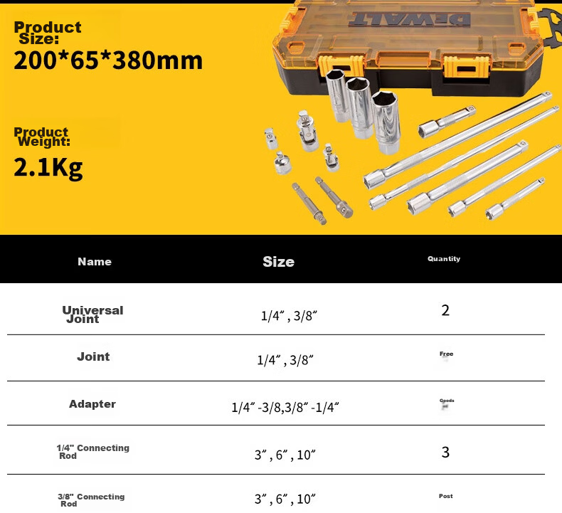 DEWALT 15-Piece 1/4 & 3/8 Socket Accessory Set 11
