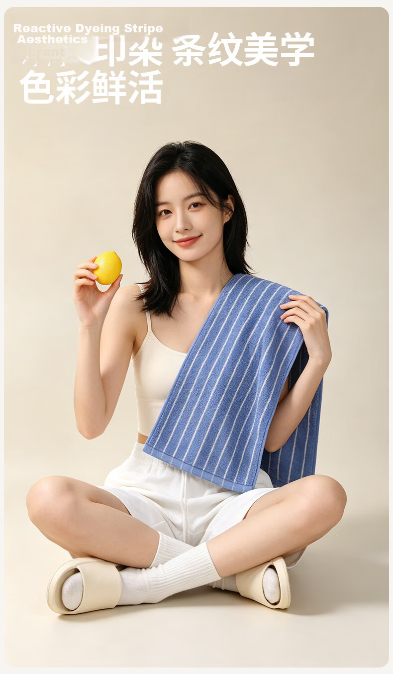 MINISO Cotton Face Towel Soft Absorbent Antibacterial Home Use Adult Blue+White Blue 11