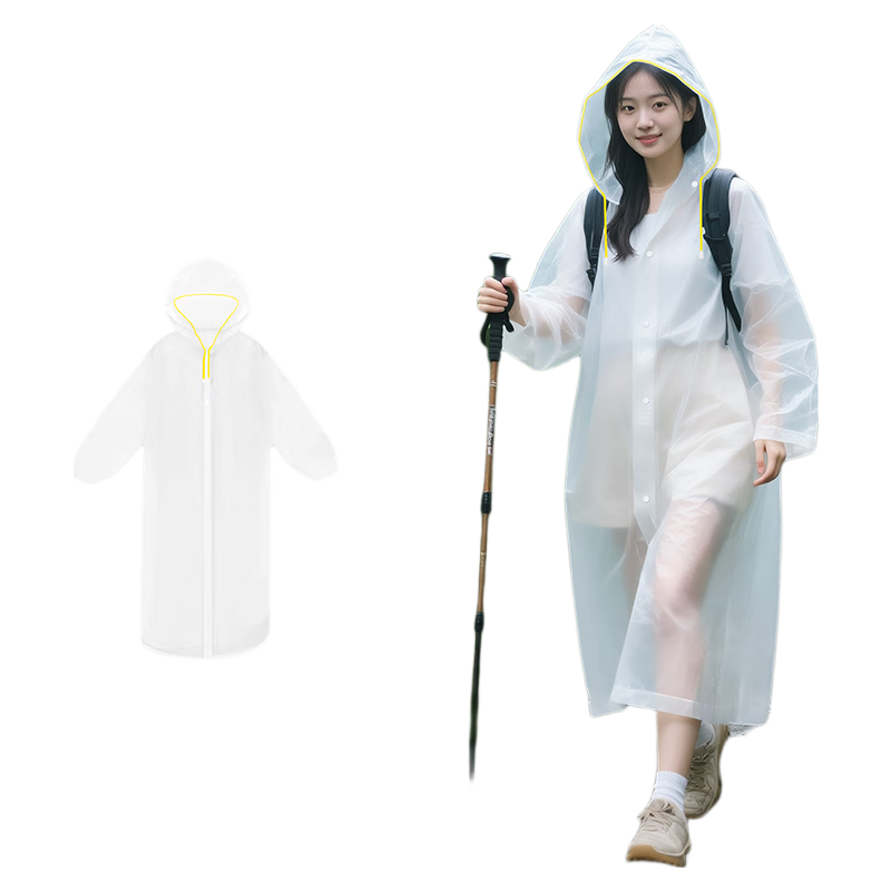 AIKANGNI Disposable Raincoat, Thickened for Heavy Rain, Adult Full-Length Style, Portable, Thickened, Outdoor, High Aesthetic Value, White with Yellow Rope