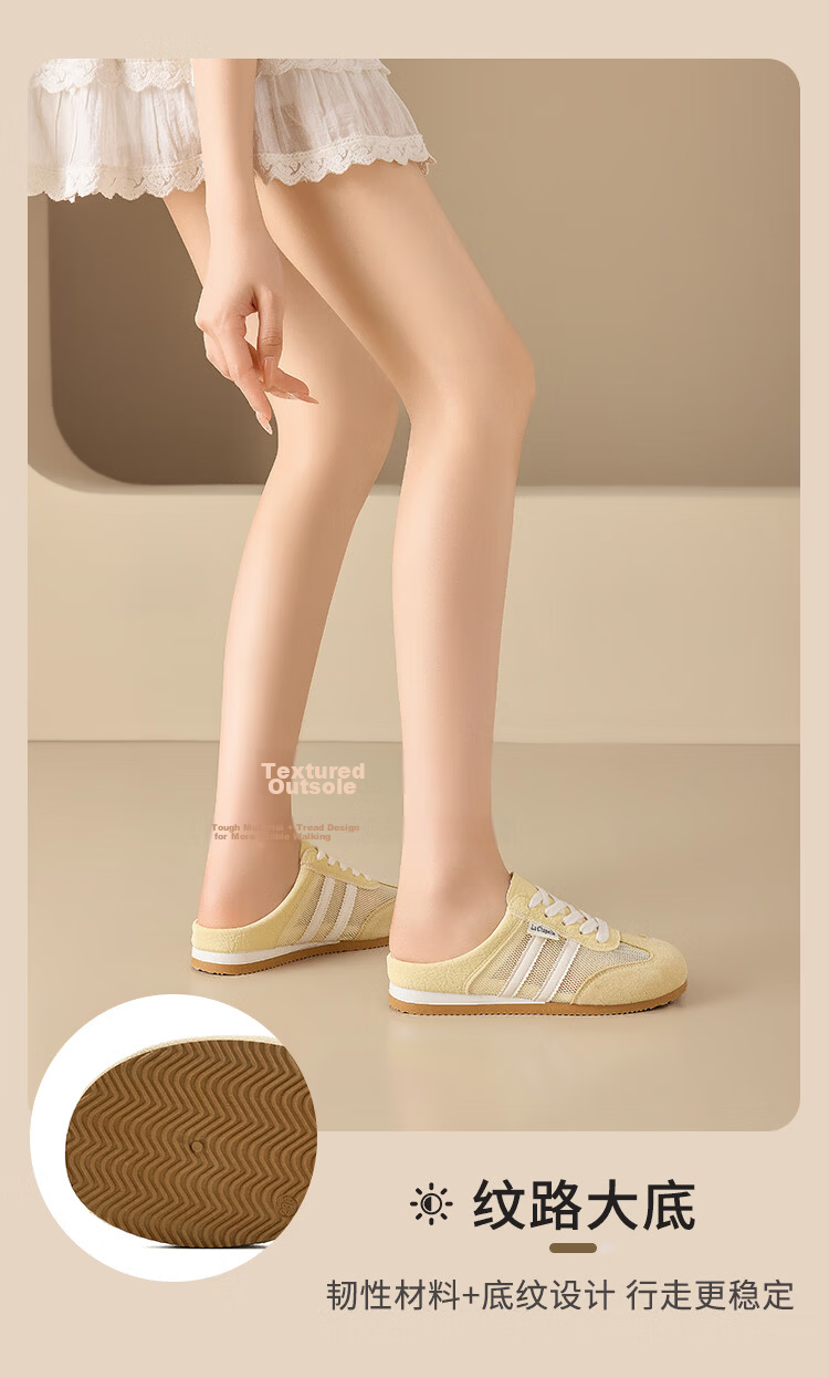 La Chapelle Women's Mesh Breathable Toe-Covered Half-Slip Casual Sneakers 939 Yellow Size 40 8