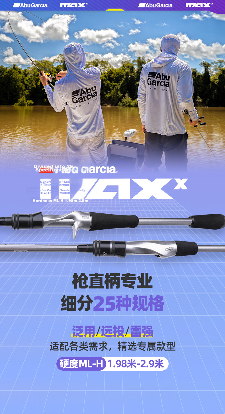 ABU GARCIA MAXX Spinning Fishing Rod 2.29m H Power Carbon Fiber Pike Casting Rod with Gun Handle 3