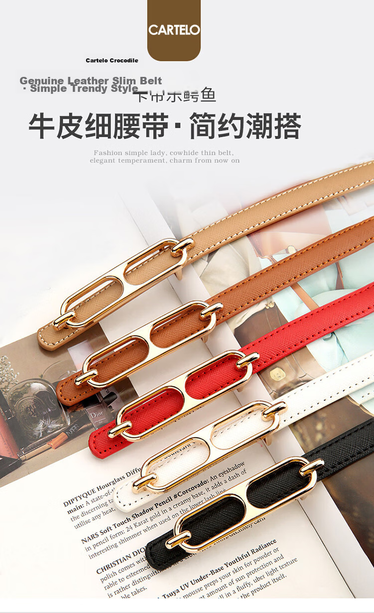 CARTELO Women's Leather Belt, Korean-Style Decorative Casual Cowhide Waistband, Simple Versatile Pin Buckle Trouser Belt, Girlfriend Gift 1