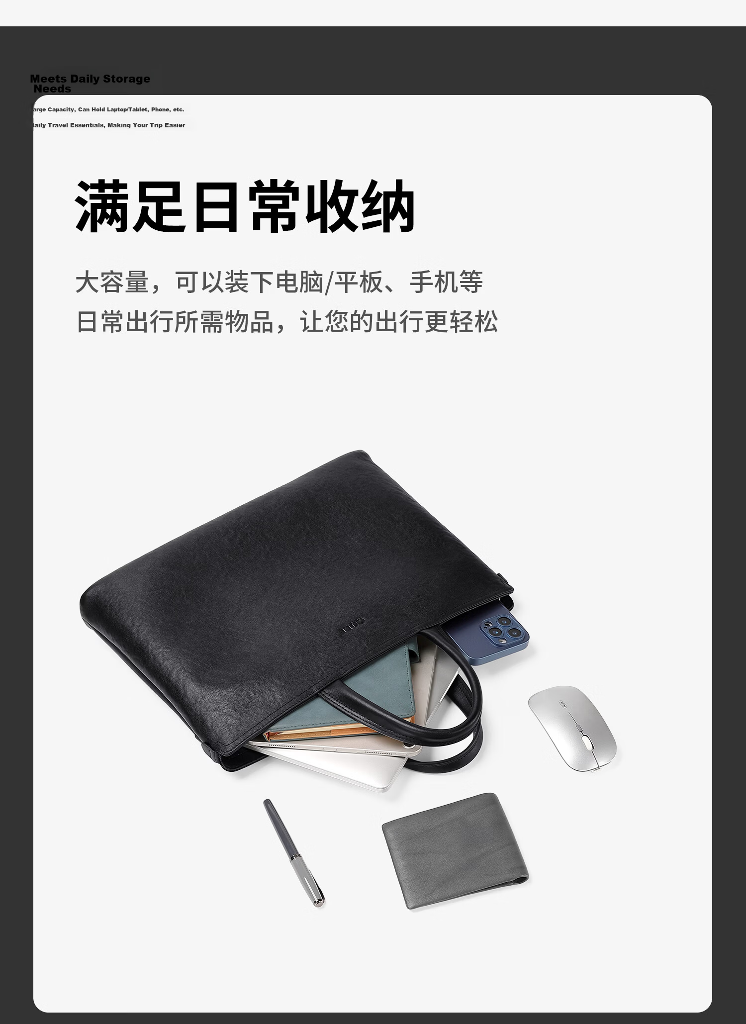 GOLF Men's Briefcase First Layer Cowhide Handbag 13.3/14 Inch Laptop Bag Business Document Bag 14