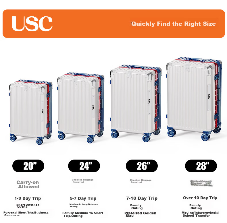 USC Multifunctional Women's Luggage Men's 2026 New Infused Wheel Travel Suitcase Durable Aluminum Frame Warm White 26 Inch 6