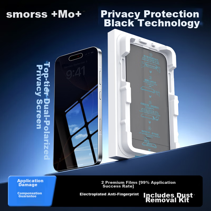 Smorss [2-Pack 28° Privacy Screen Protector] Compatible with iPhone 16 Anti-Peeping Tempered Glass Film, Dust-Free Installation, Anti-Spy, Drop Resistant, Anti-Fingerprint Full Screen Protection Film