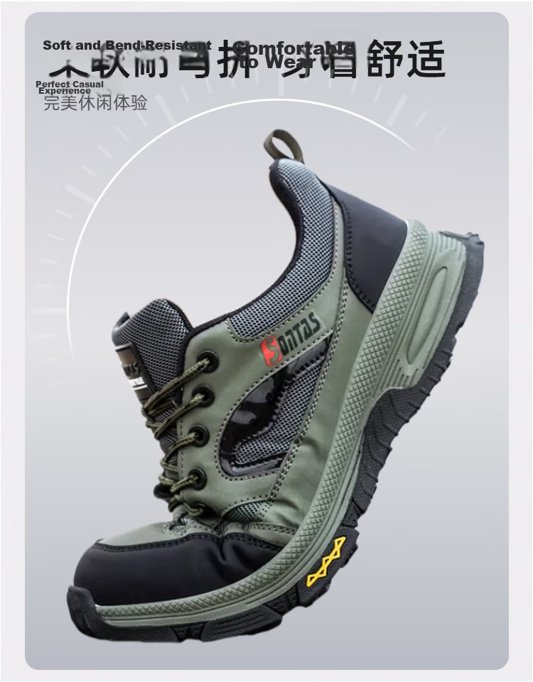 SONTAS Men's Summer Breathable Safety Shoes Anti-Smash Anti-Puncture Steel Toe Lightweight Soft Work Insulated Comfortable Water-Repellent Gray Full Leather - Anti-Smash Anti-Puncture Size 41 4