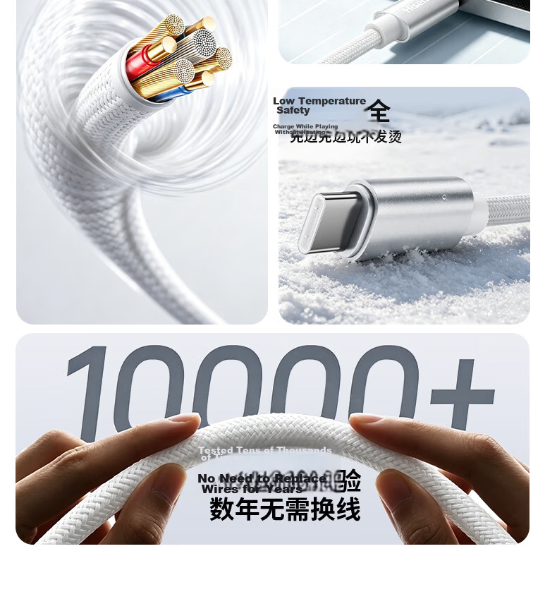 Hisense Type-C Dual-Head PD 240W Super Fast Charging Cable CTOC Compatible with Huawei Honor Xiaomi Apple 17/16/15 Charging Cable for Laptop Car White 2m 4
